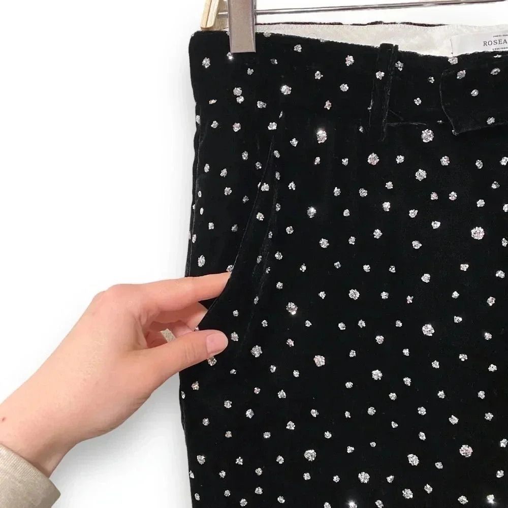 ROSEANNA Janet Polka Dot Velvet Crop Silver Glitter Dot Pants In Noir Black - Picture 10 of 11
